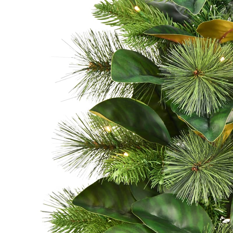 Puleo International 3 ft. Pre-Lit Potted Magnolia Leaf Artificial Tree