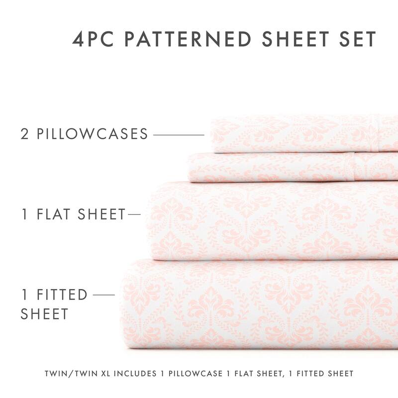 Becky Cameron Classic in Pink Pattern 4 Piece Deep Pocket Bed Sheet Set