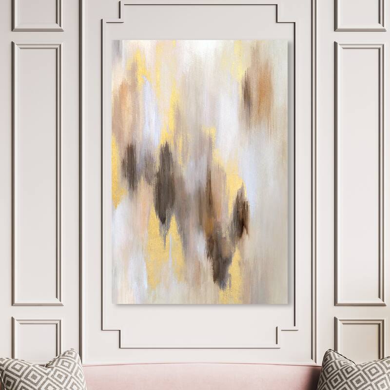 Wynwood Studio Canvas Abstract Golden Shades White and Metallic Gold Modern & Contemporary Wall Art Canvas Print - 54 x 36