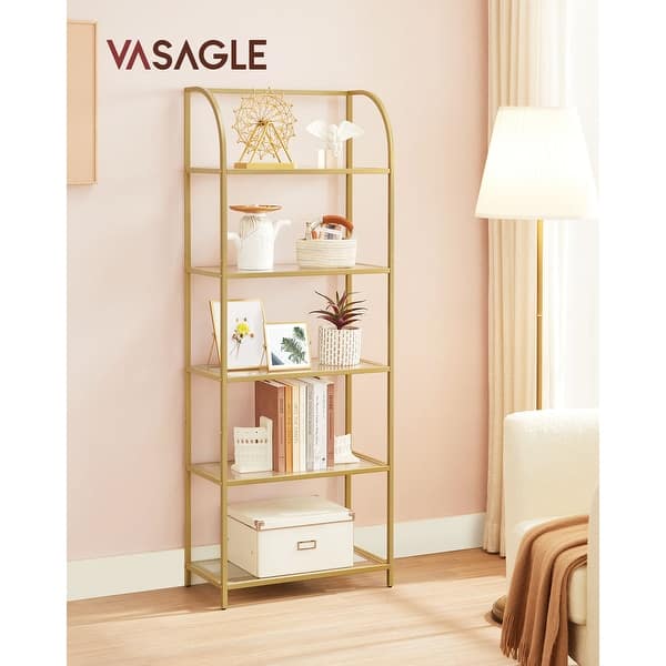 VASAGLE gold display shelf 5 tier steel glass shelves On Sale Bed