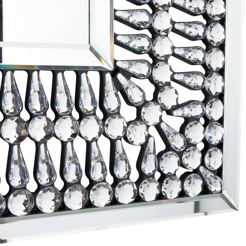 Elegant Silver Glass Wall Mirror with Crystal Embellishment