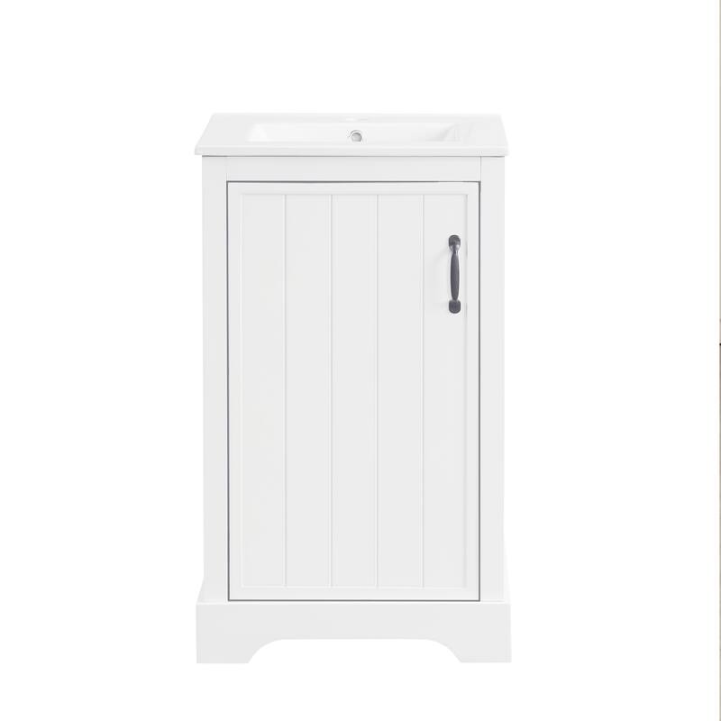 Bathroom Vanity with Sink, Small Bathroom Cabinet with Door, Vanity Set with 2-Tier Storage Rack and Adjustable Shelve