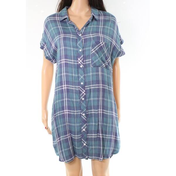 Shop Cloth Stone Plaid Collared Women S Medium Shirt Dress