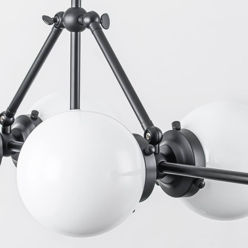 6-Light Dimmable Modern Metal & Glass Pendant Light with Adjustable Rods for Dining Room