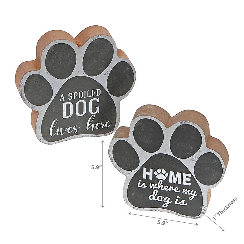 IH Casa Decor Wooden Dog Paw Shaped Sign Asstd - Set of 2
