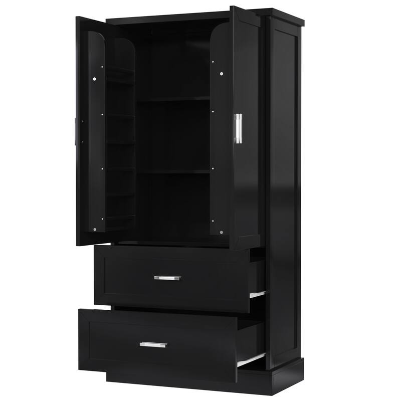 Tall Bathroom Storage Cabinet with Two Doors and Drawers, Adjustable Shelf, MDF Board