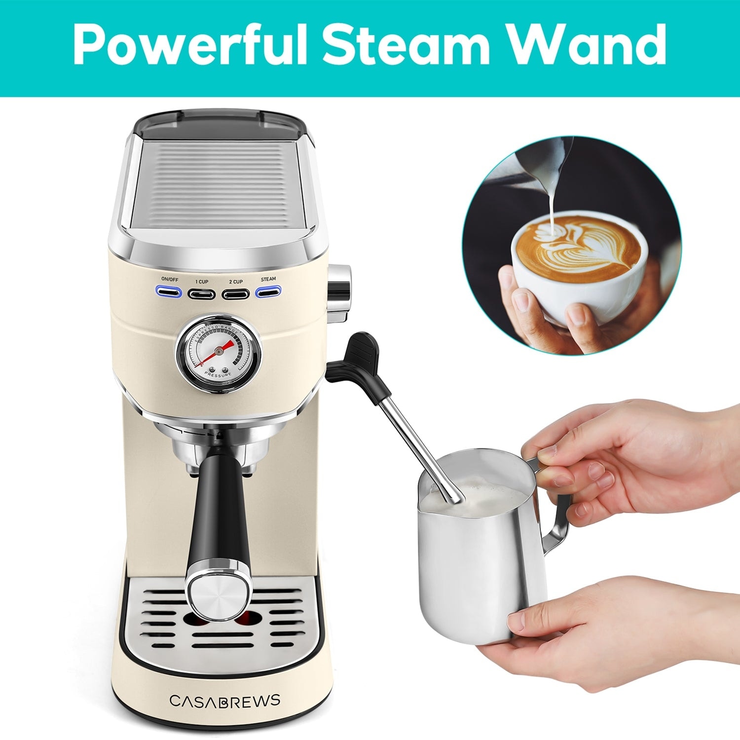 Casabrews 20 Bar Espresso Machine Cappuccino Coffee Machine Milk Frother Yellow Beige