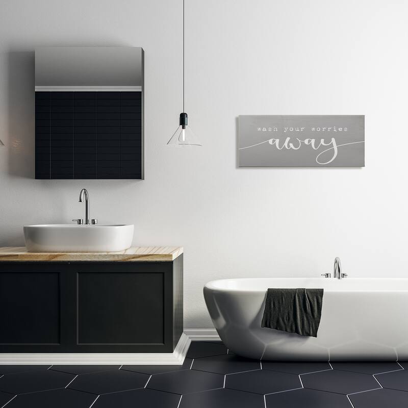 Stupell Wash Your Worries Away Phrase Bathroom Relaxation Canvas Wall Art - Grey
