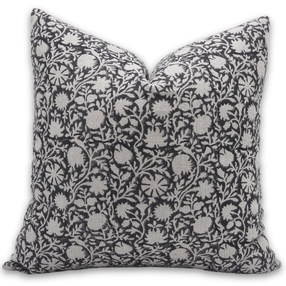 Fabdivine Boho Heavy Linen Decorative Pillow Cover Handmade Block Print Floral
