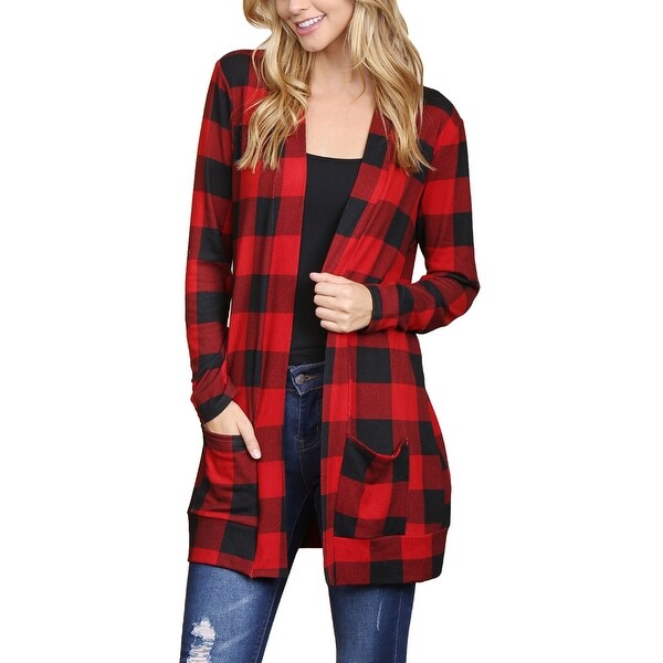 red and black plaid cardigan