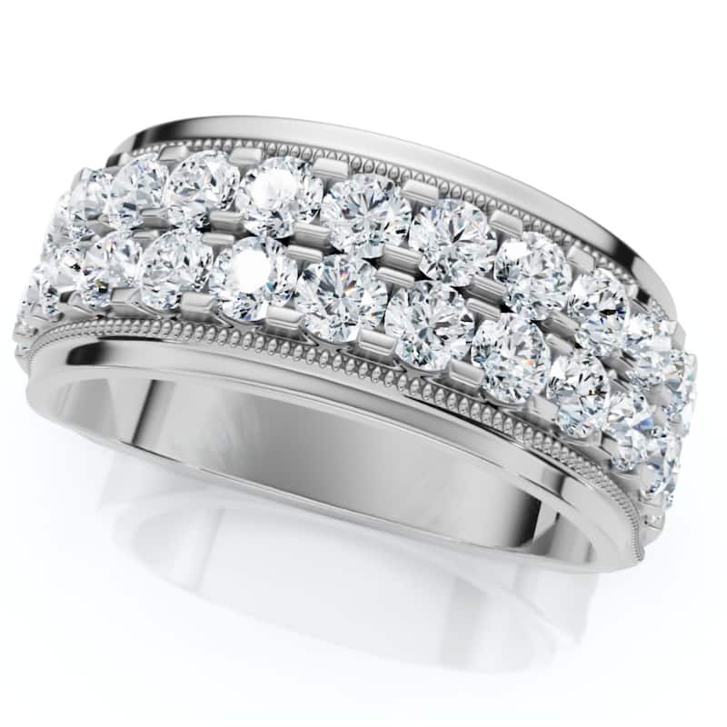 2Ct Men's Diamond Double Row Wedding Ring Polished Band in White or Yellow Gold