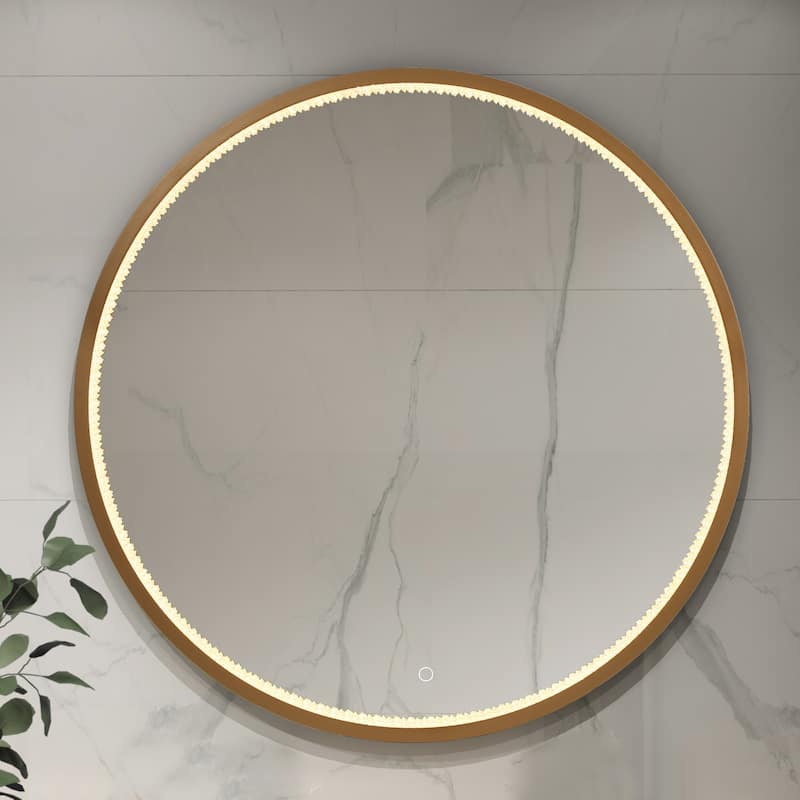 Luxury LED Wall Mirror Dimmable Bathroom Vanity Anti-fog Mirror - Black/Dark Gold - 36'' H X 2'' W