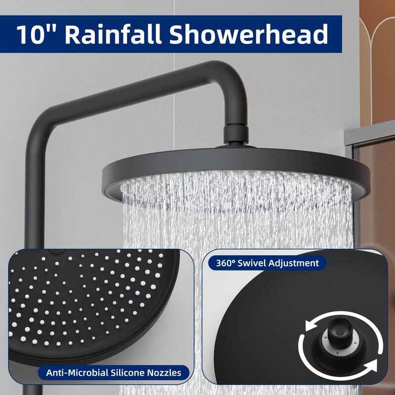 Modland Wall Mount 3-Function Shower System with 10" Rainfall, 1.59GPM, Matte Black/Rose Gold/Chrome