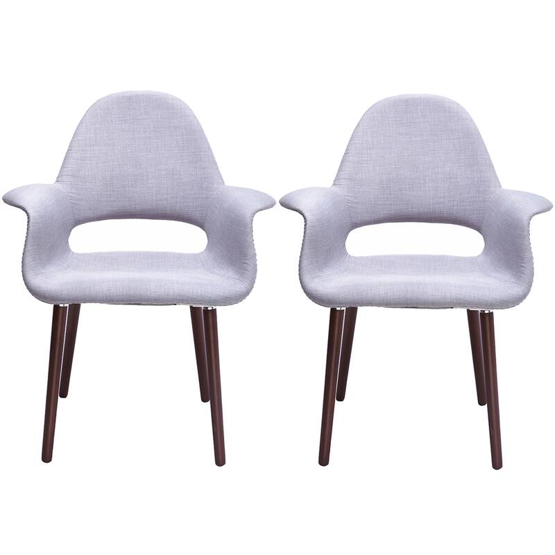 Set of 2 Organic Upholstered Fabric Modern Armchairs with Dark Walnut Brown Wooden Legs for Dining Room Office or Accent Chair - Light Grey