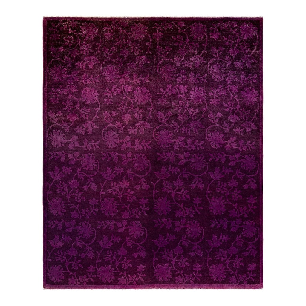 Overton Hand Knotted Wool Vintage Inspired Modern Contemporary Overdyed Purple Area Rug - 7' 10" x 9' 9"