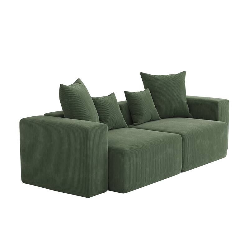 2 Set Oversized Corduroy Sectional Sofa Square Arm