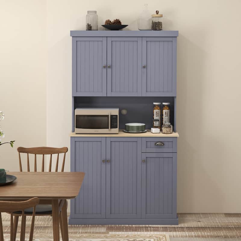 HOMCOM 71" Buffet with Hutch, Farmhouse Kitchen Pantry Storage Cabinet with Microwave Oven Countertop, Drawer