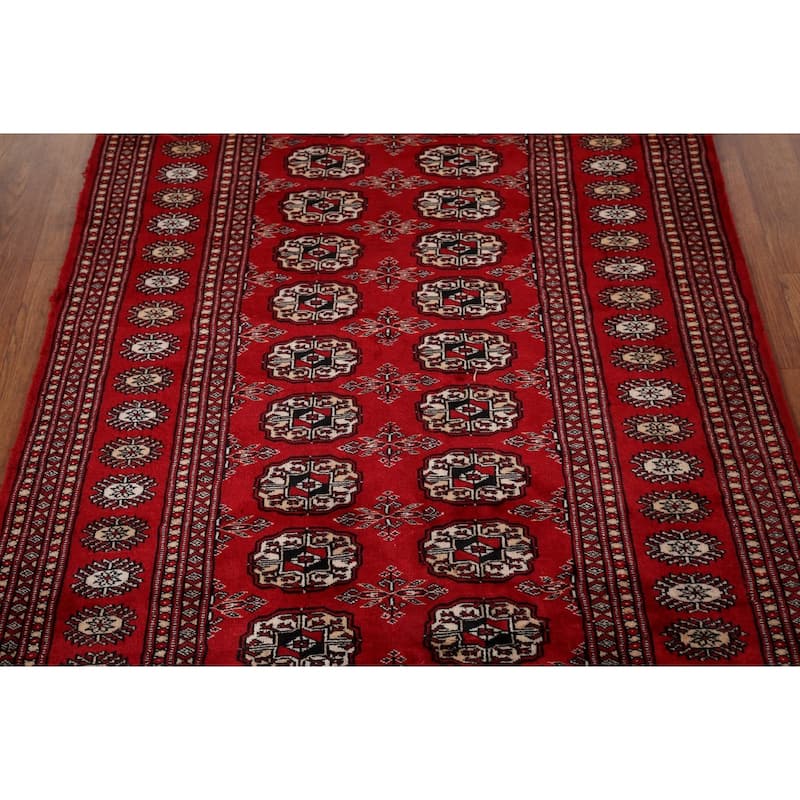Red Geometric Bokhara Vintage Accent Rug Hand-Knotted Wool Carpet - 3'2" x 5'1"