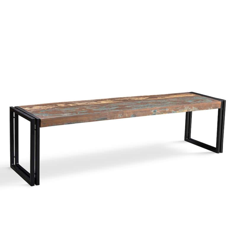 Handmade Old Wood Bench with Metal Legs (India)
