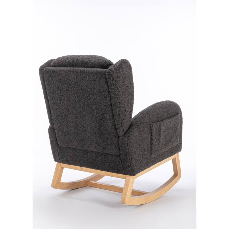 Teddy Fabric Rocking Chair With Packet Wood Legs