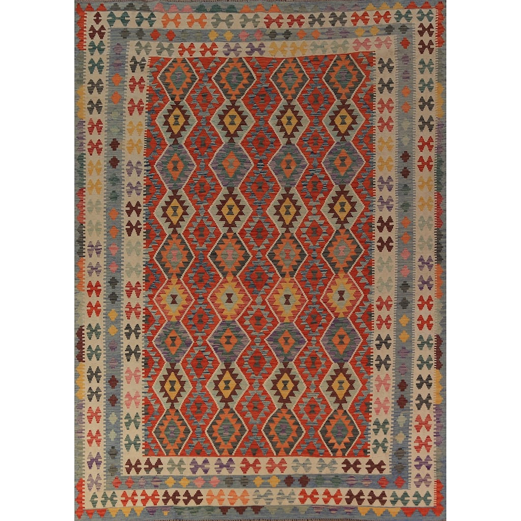 Southwestern Style Kilim Oriental Area Rug Flatweave Wool Carpet - 8'1"x 11'5"