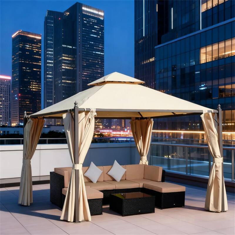 10' x 10' Steel Outdoor Patio Gazebo with Polyester Privacy Curtains