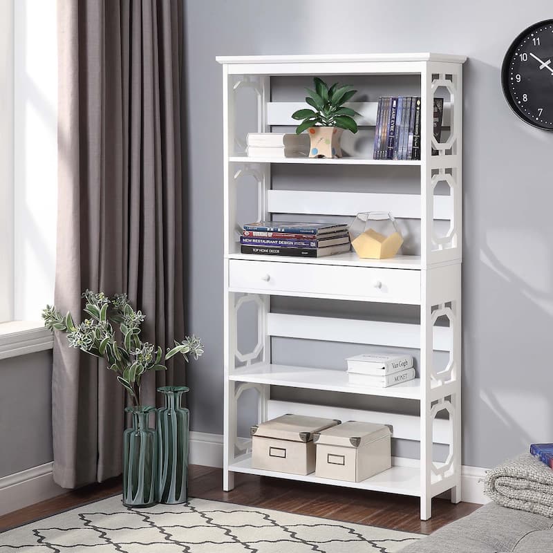 Convenience Concepts Omega 5 Tier Bookcase with Drawer - White