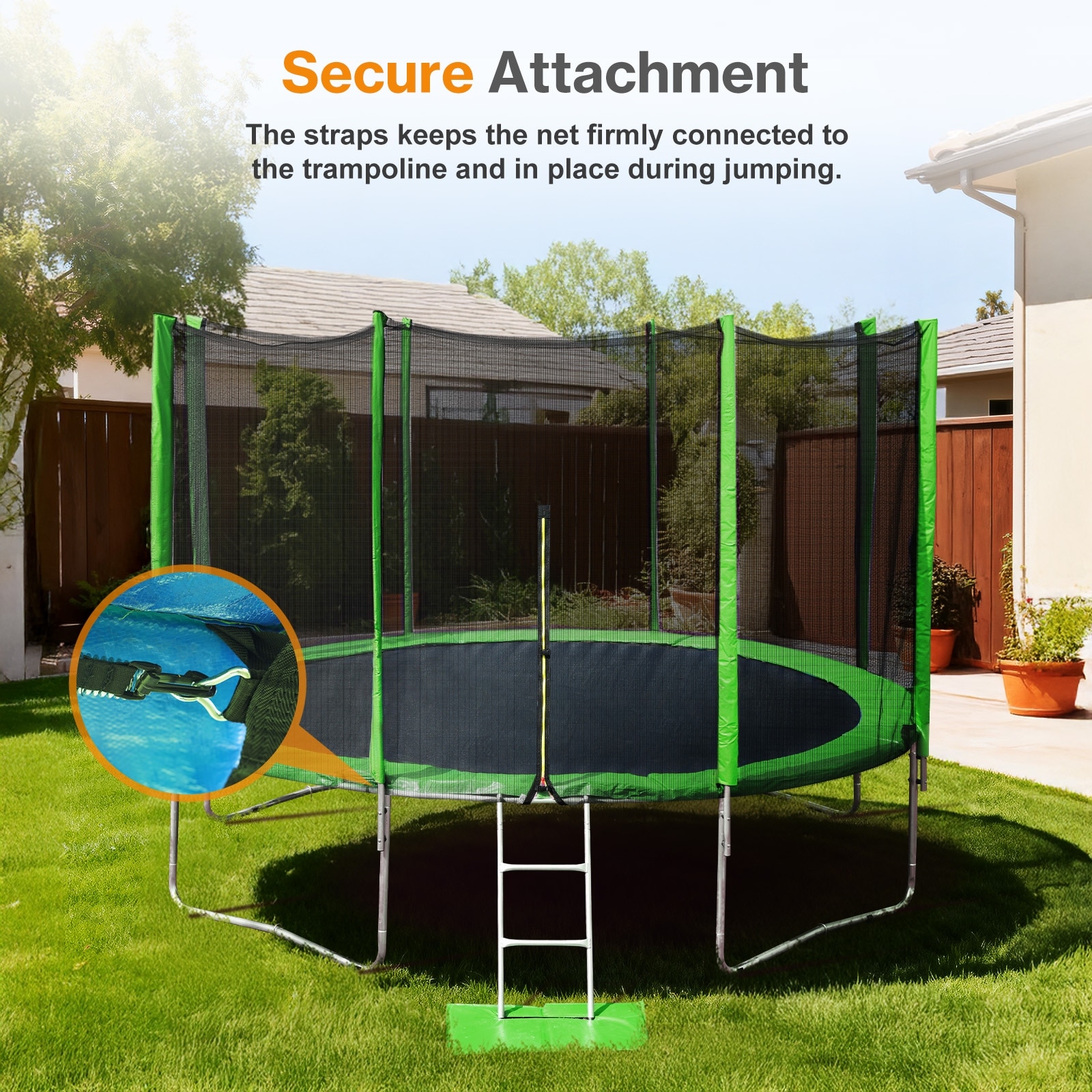 Aoodor Outdoor Trampoline Replacement Net with Zipper, Hooks, Pole