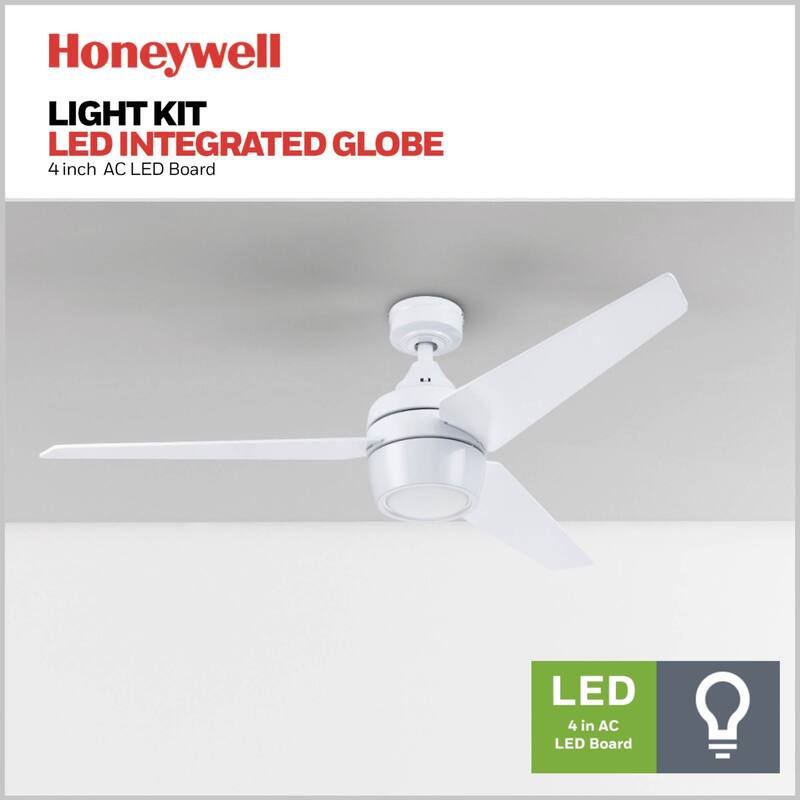 52" Honeywell Eamon Bright White Modern Indoor LED Ceiling Fan with Light, Remote Control