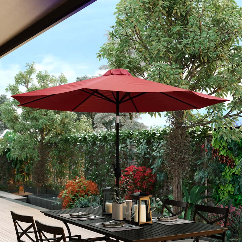 9 FT Round Umbrella - 1.5" Diameter Aluminum Pole - Crank and Tilt Function - Red without base
