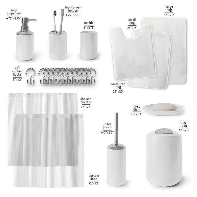 Clara Clark 23 Piece Complete Bathroom Accessories Kit With Shower Curtain and Rug Set