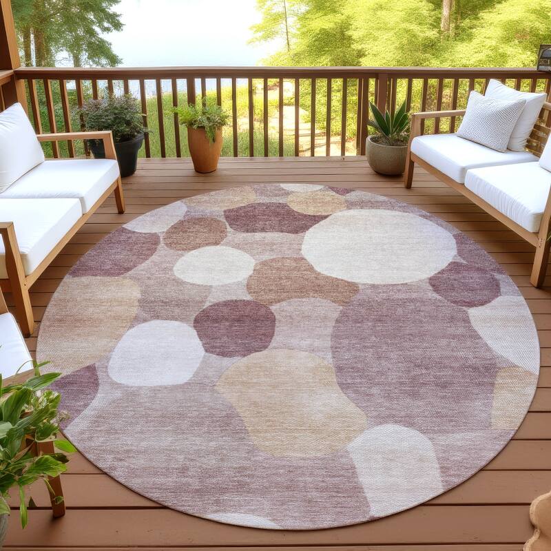 Machine Washable Indoor/ Outdoor Modern Circy Chantille Rug - Blush - 8' x 8'