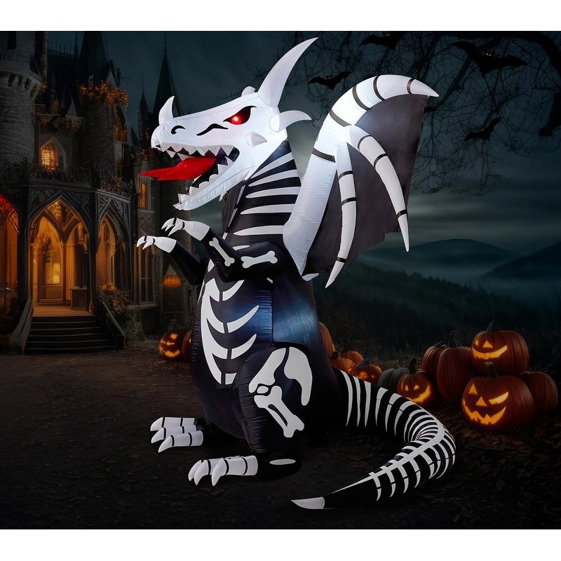 9.2Ft Halloween Inflatable Skeleton Dragon with Red LED Eyes