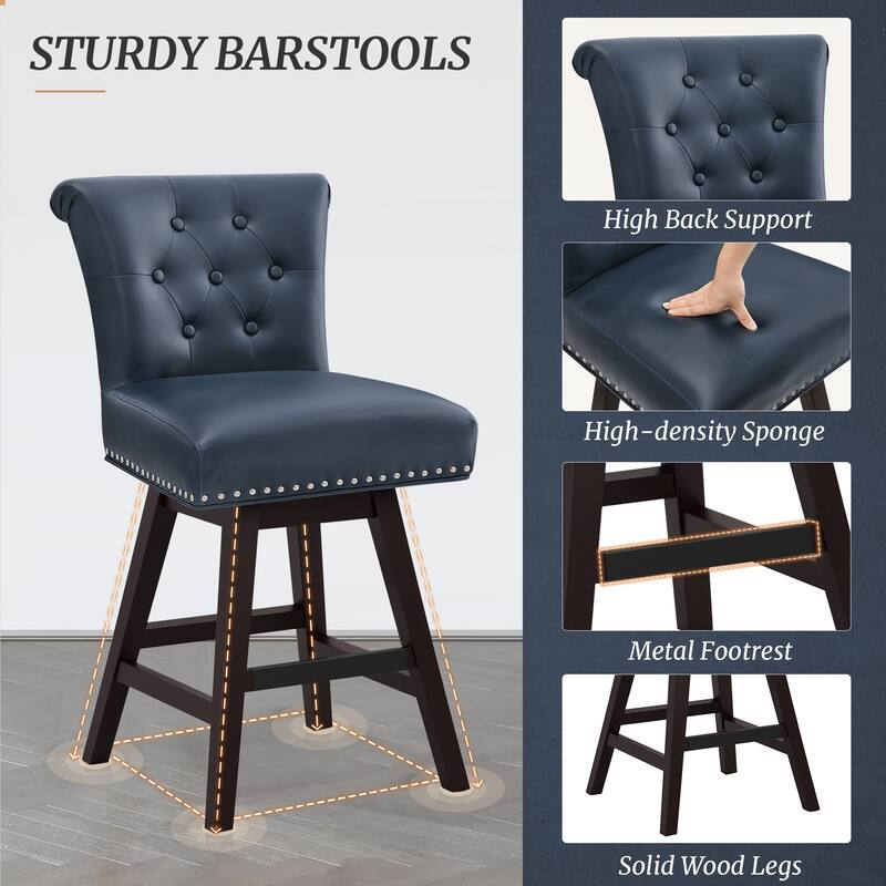Modern 26.in Swivel Bar Stool Armless Counter Height Stool with Wooden Legs for Kitchen Island