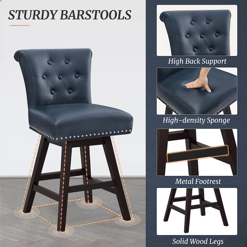 26 in. Set of 4 Bar Stools Counter Height Barstool 360° Swivel with Curved Backrest,Armless Stool