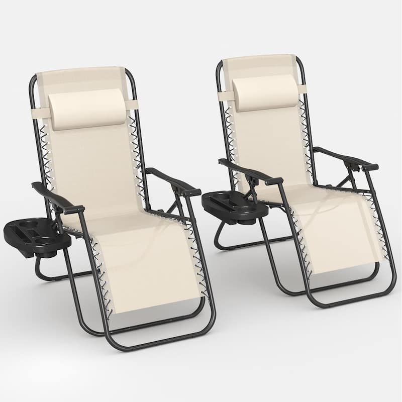 Homall Patio Zero Gravity Chair Lawn Lounge Chair with Pillow Set of 2 - Beige