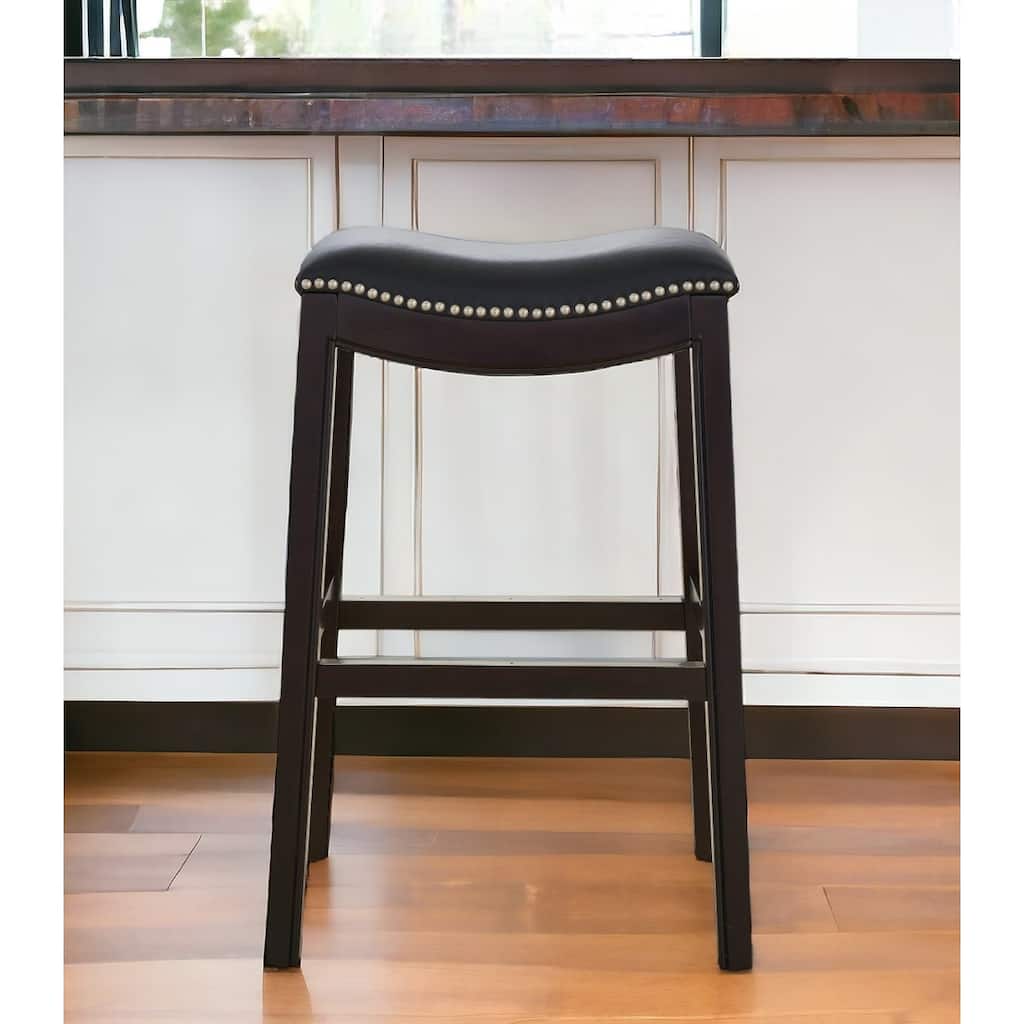 HomeRoots 31" Black and Espresso Solid Wood Backless Bar Height Bar Chair