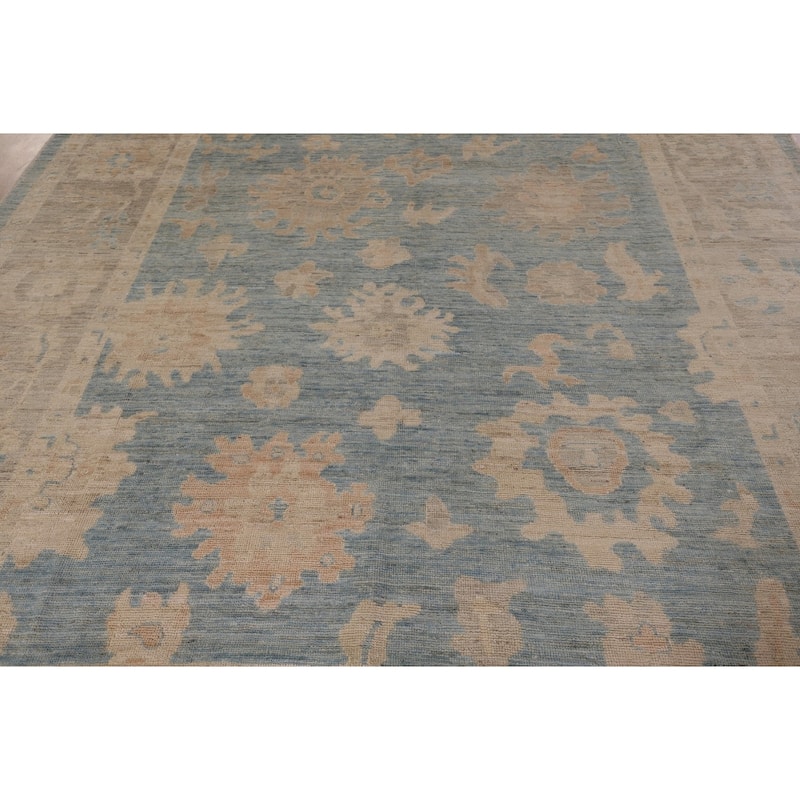 Blue Floral Oushak Vegetable Dye Area Rug Handmade Wool Carpet - 8'5" x 10'0"