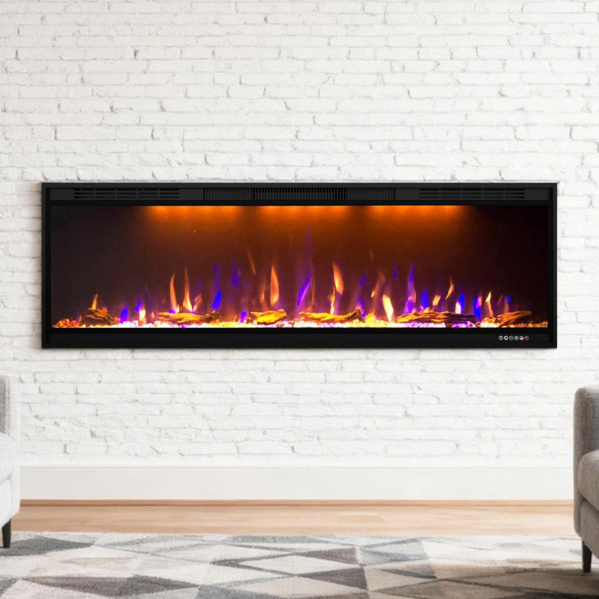 52" 1500W Inserted Wall Mounted Modern Smart Electric Fireplace Heater with APP Control and Remote