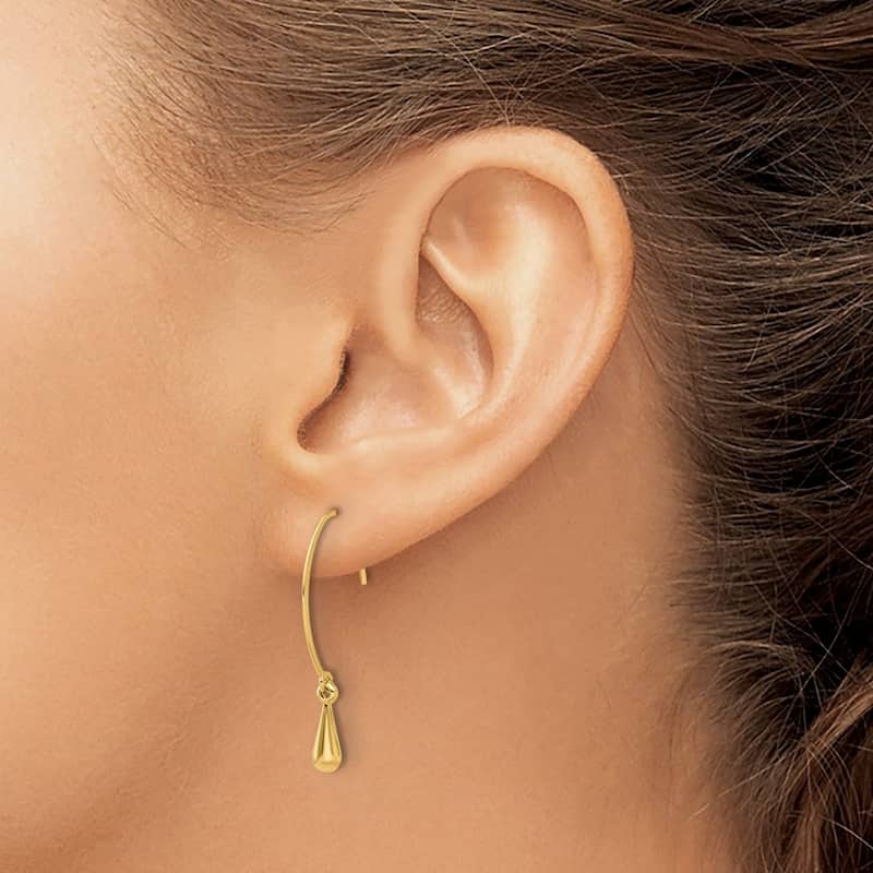 Curata 14k Yellow Gold Polished Guardian Angel Threader Hook Earrings - 30x3.6mm