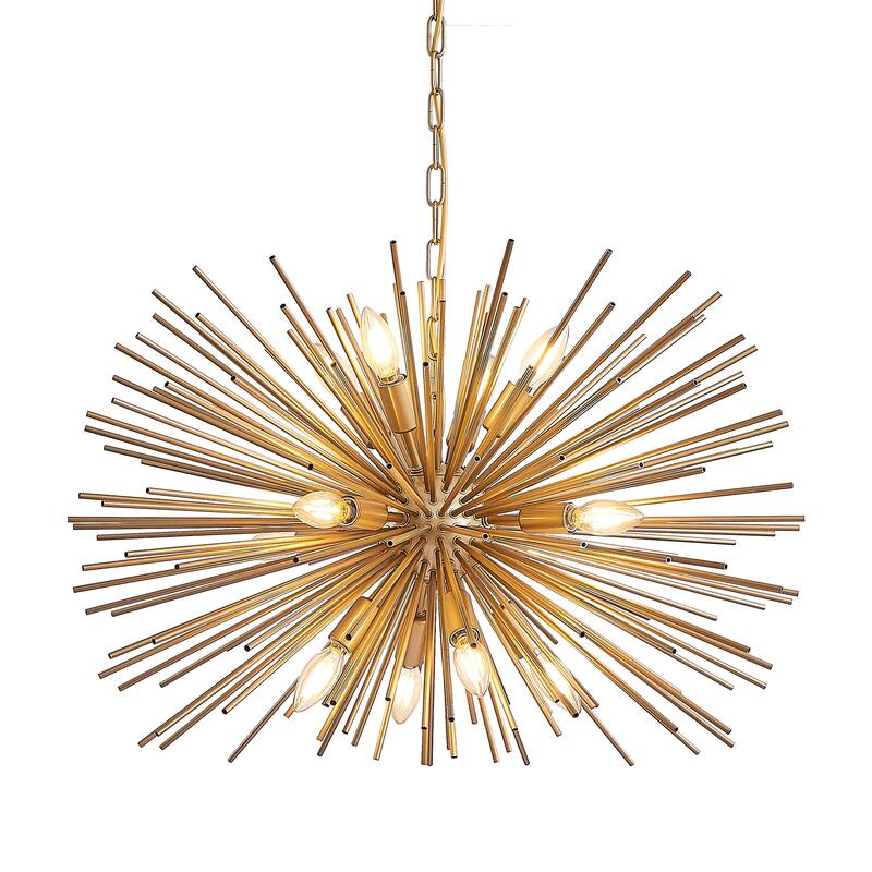 29" Mid-Century Modern 12-Light Starburst Chandelier - Sputnik Pendant Light Fixture (Bulb Not Included) - Gold
