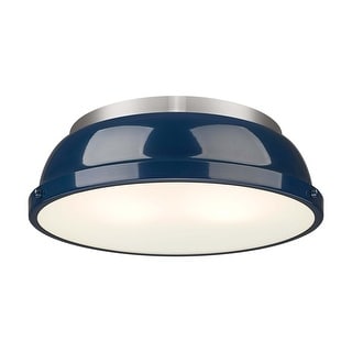 Golden Lighting Duncan 2-Light Flush Mount - Pewter - Navy Blue