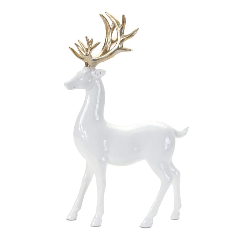 Set of 3 Winter Deer Figurines with White Bodies and Gold Antlers for Christmas Tabletop Decor - 8.5"H, 12"H, 12.5"H