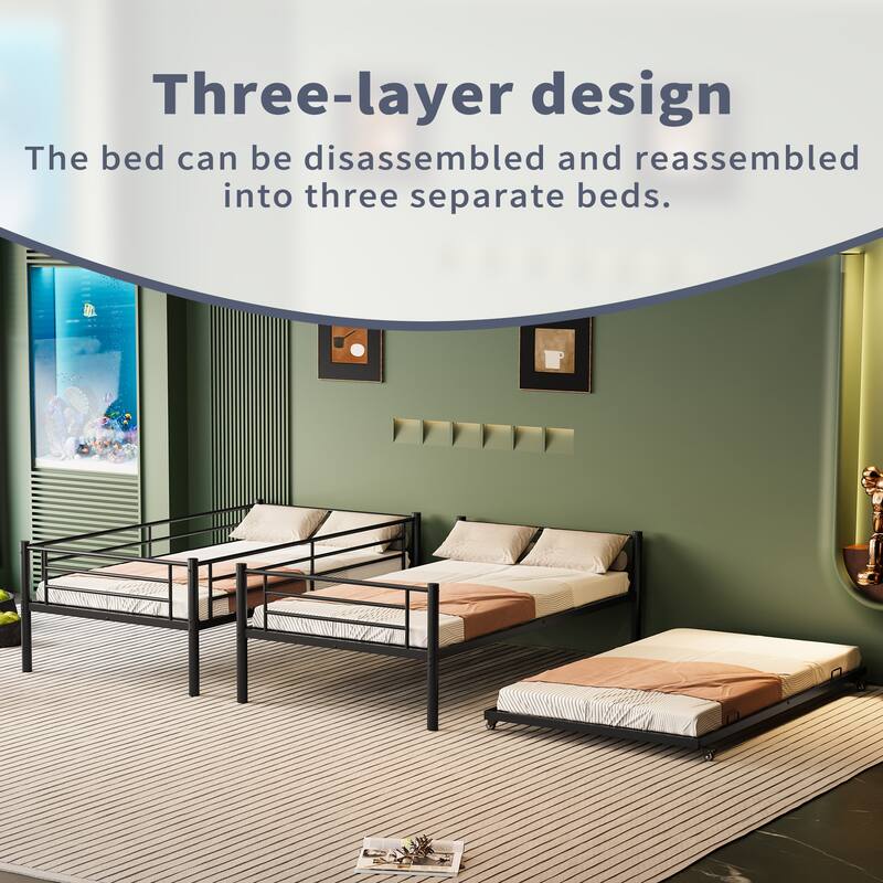 Twin Over Full Metal Bunk Bed Convertible to 2 Separate Beds White Finish