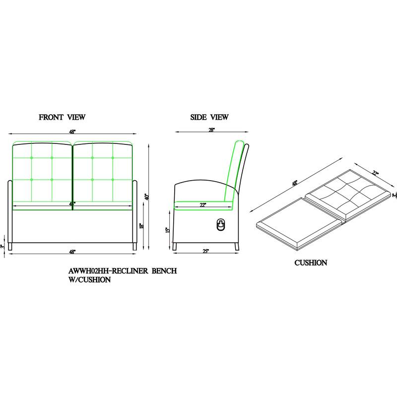 Monaco All-Weather Outdoor Two-Seat Reclining Bench - Standard