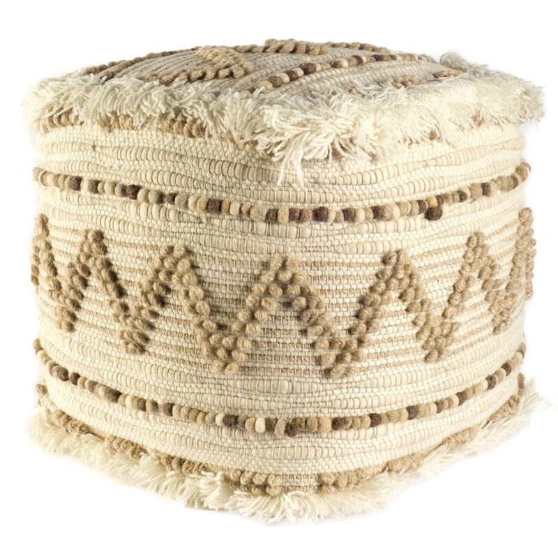 18 Inch Beige Ottoman Cube Geometric Pouf for Bedroom or Living Room - Beige