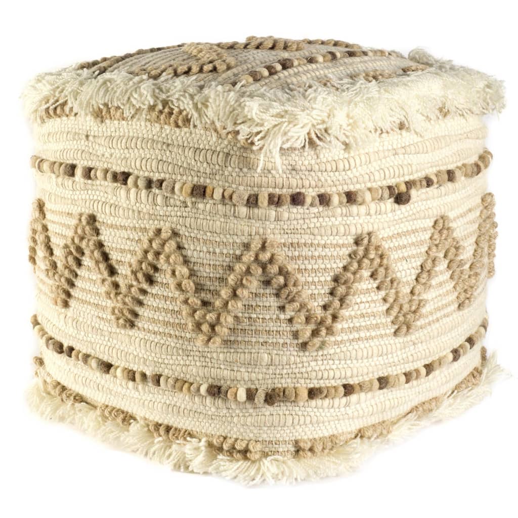 18 Inch Beige Ottoman Cube Geometric Pouf for Bedroom or Living Room