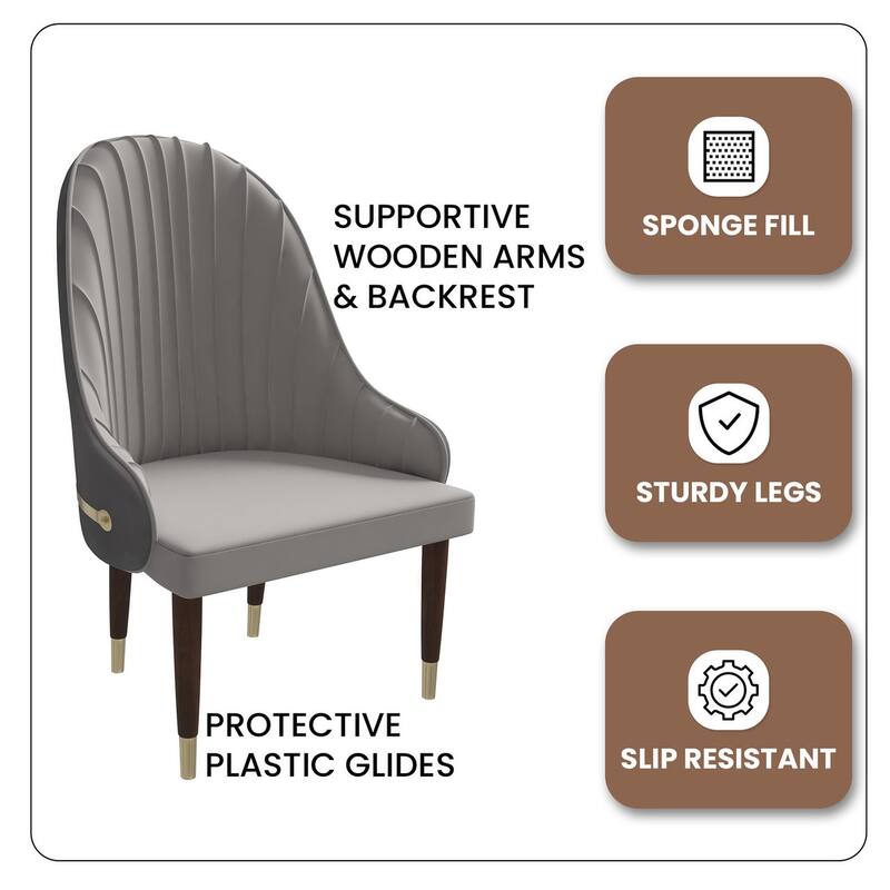 Elara Leather Mid-Century Modern Leather Upholstered Dining Chair with Ruberwood Legs and Gold Accents for Home or Office