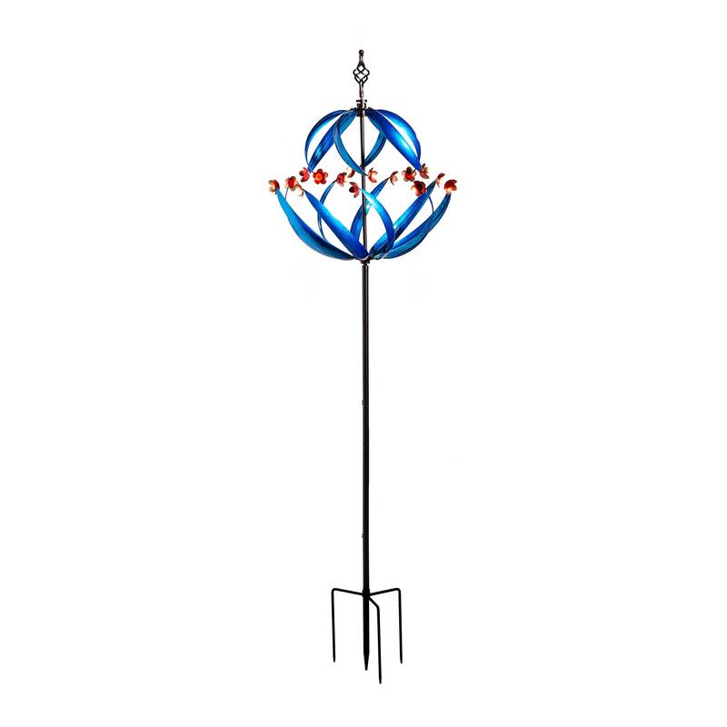 85" Metal Wind Spinner, Cool Spiral With Copper Flowers