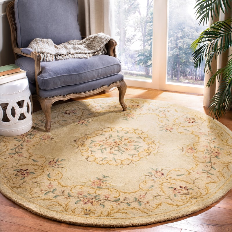 SAFAVIEH Handmade Bergama Folkea Oriental Hand-spun Wool Rug - 4' Round - Light Green/Beige